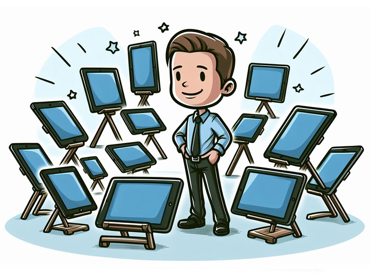 Man surrounded by iPad options