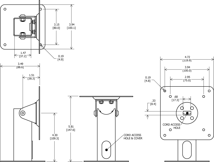 Dimensions - 360 Rotate & Tilting VESA Compatible Surface Mount