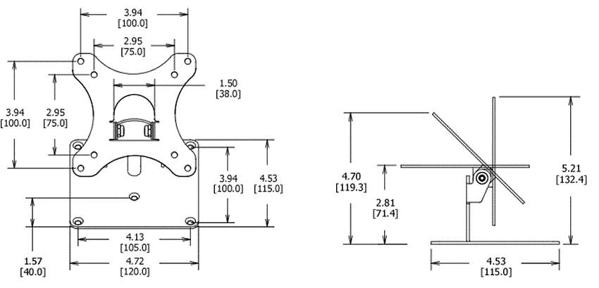 Dimensions - Adjustable Flip Surface Mount