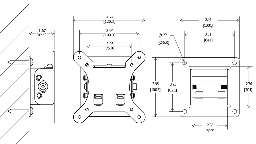 Tilting VESA 75/100 Wall Mount Dimensions